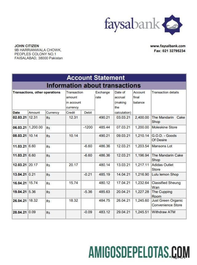 Pakistan Fasyal Bank Excel Pdf amostra